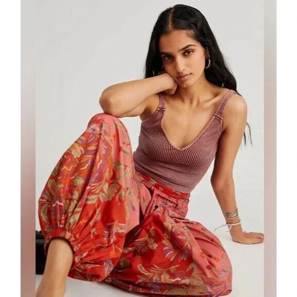 Free People After Glow Balloon Pants Printed Mid Rise Tapered Women's Size Small - Picture 14 of 14